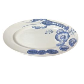 Kagyló-rák mintás, ovális kínáló 36*25 cm kék