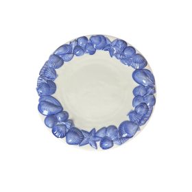 Kagyló mintás lapos tál 30 cm kék