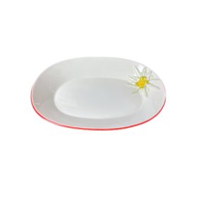 Havasi gyopár mintás ovális tál 28*19 cm piros szélű